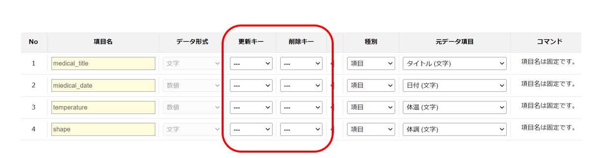 項目設定赤枠